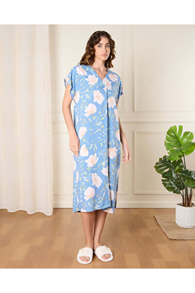 REDTAG Women Blue Printed Nightgown