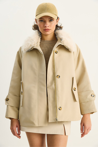 Bianco Lucci Palton de damă cu guler de blană detașabil, cu caracteristică hidrofugă 60568 60283745