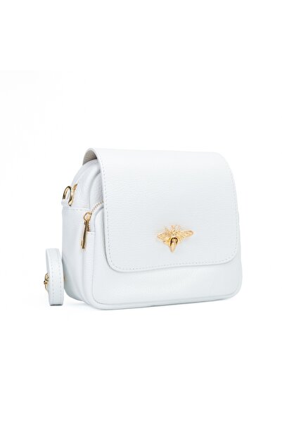 Posete Fagaras Simone Leather Purse - White, 2 Compartments, 2 Pockets, Adjus...