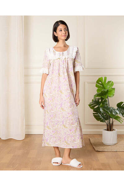 REDTAG Women White And Pink Printed Nightgown