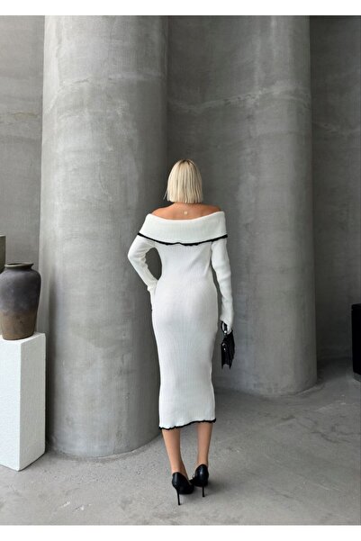 Paraf style Rochie lungă cu guler Madonna, cu detaliu de corset, cu șnur