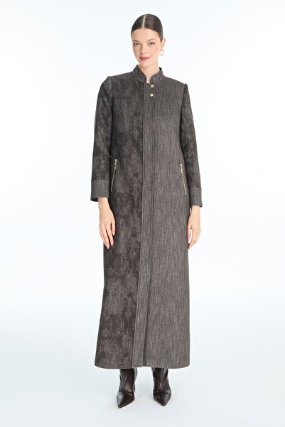 Zühre Hakim Collar Patterned Brown Overcoat 13972