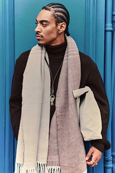 ablukaonline Men's Oversized Turtleneck High Neck Sweater Brown