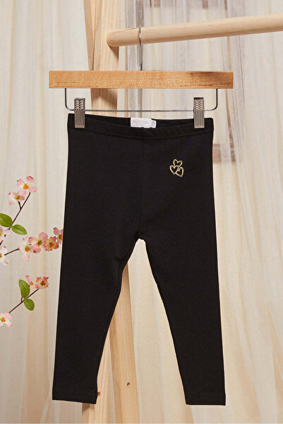 REDTAG Infant Girls Black Plain Leggings