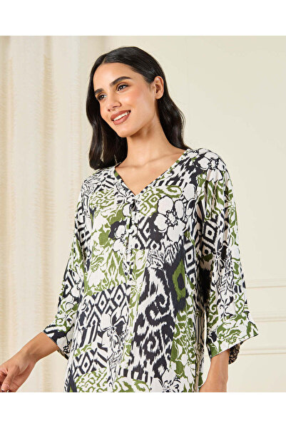 REDTAG Women Multicolour Allover Printed Kaftan Nightgown
