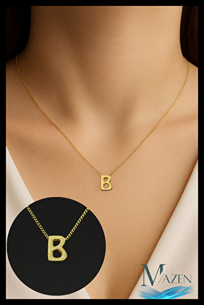 MAZEN قلادة على شكل حرف B ذهبية اللون من بيجوتيري |   تصميم بسيط |   إكسسوار ...