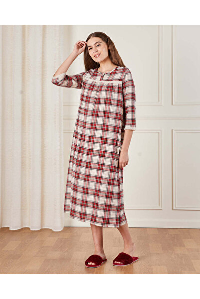 REDTAG قميص نوم نسائي منقوش باللونين العاجي والأحمر