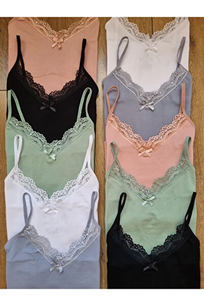 Demirsa Boutique Lace Cotton Stretch Fabric V-Neck String Strap Women's Undershirt Pack of 10