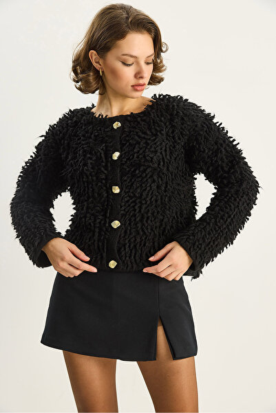 Bianco Lucci Women's Oversized Fringed Knitwear Cardigan 9062 60283750