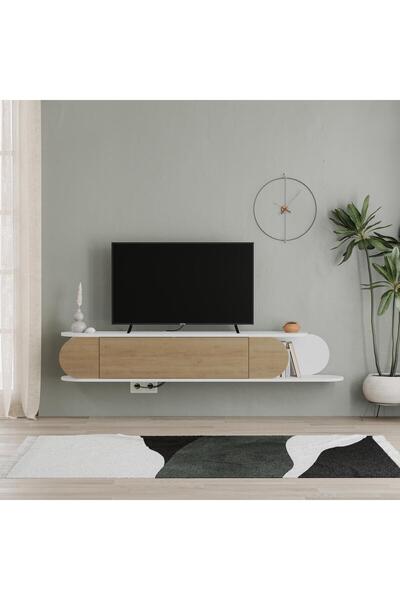 Mourah Home حامل تلفزيون موراه تون حتى 65 بوصة - أبيض/بلوط