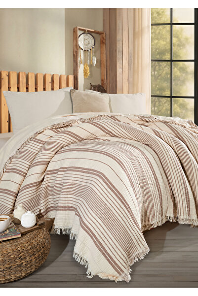 luxtex Striped, Double Size 4-Layer Muslin Bedspread, Sofa Cover, Blanket, Tv Blanket