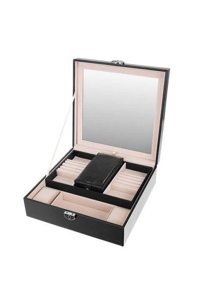 zola Jewellery box, with 2 places for watches, mirror, Negra, 25.5x 25.5x30cm