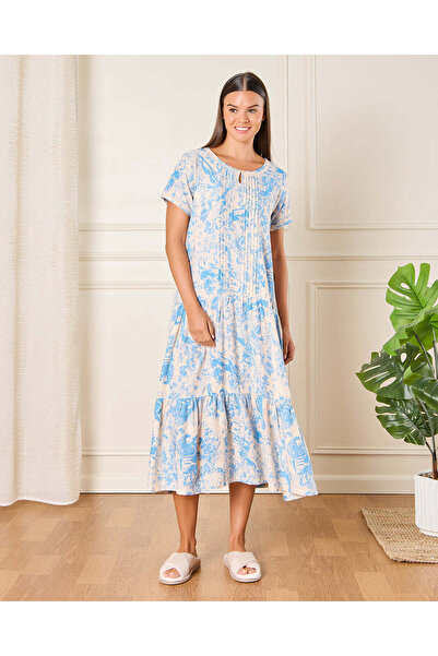 REDTAG Women Blue And Beige Printed Nightgown