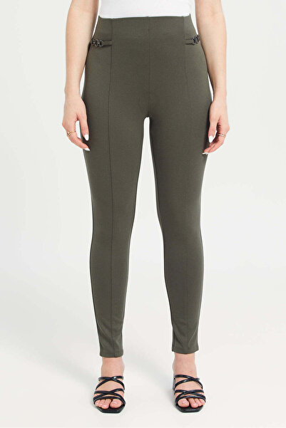 REDTAG Women Olive Side Detailed Chain Leggings