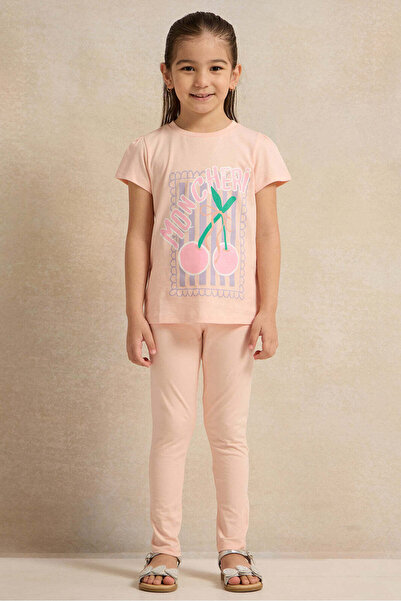 REDTAG Girls Peach Placement Printed Leggings