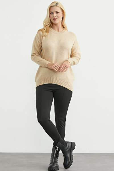 Sementa Oversized Front Verev Knitwear Sweater - Caramel