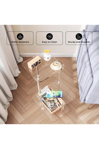 Slasa Clear Acrylic 3-Tier Side Table 17x10x23.5 cm Modern Bedside & End Table