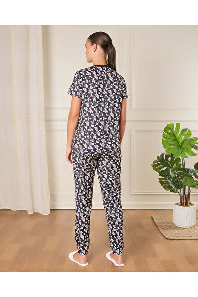 REDTAG Women Black Printed Pajama Set (2 Piece)