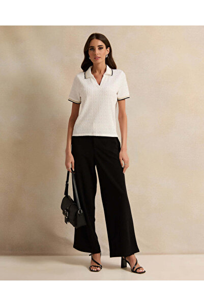 REDTAG Women Black Plain Wide Leg Trousers
