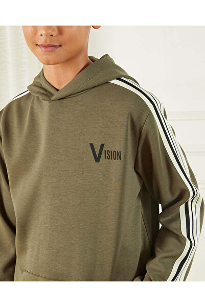 REDTAG Senior Boys Olive Hooded Sweatshirt