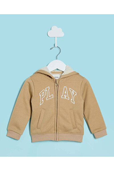 REDTAG سويت شيرت بغطاء رأس بغطاء رأس أمامي للأولاد الرضع باللون البيج