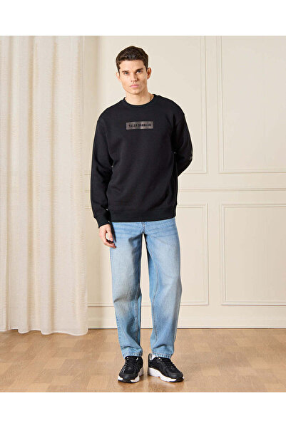 REDTAG Men Black Sweatshirt With Reflective Print