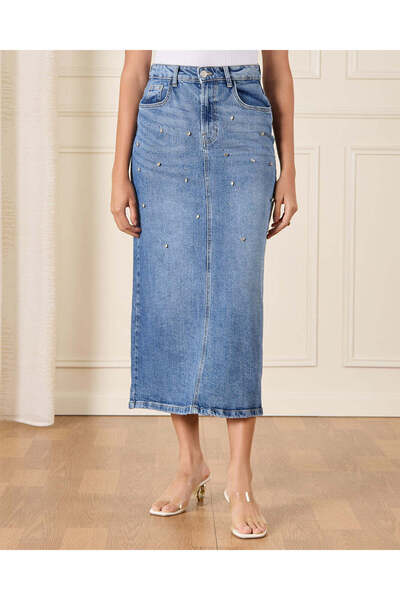 REDTAG Women Blue Embellished Denim Skirt