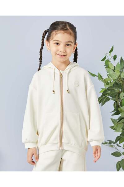REDTAG Girls White Hooded Sweatshirt