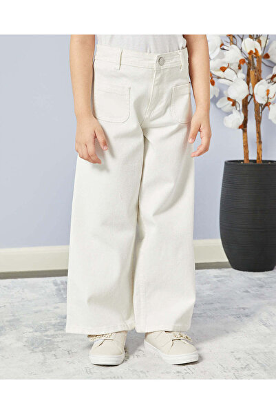 REDTAG بنطلون أرجل واسعة أبيض سادة للبنات