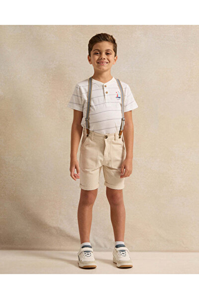 REDTAG Boys Beige Shorts With Suspenders Shorts