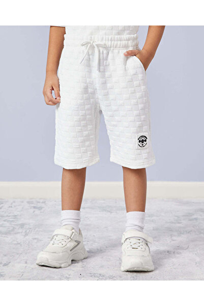 REDTAG Boys White Jacquard T-Shirt With Shorts Set (2 Piece)