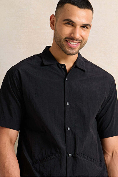 REDTAG Men Black Solid Lounge Shirt