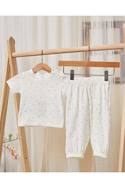 REDTAG Infant Girls White Hearts Print Set (2 Piece)