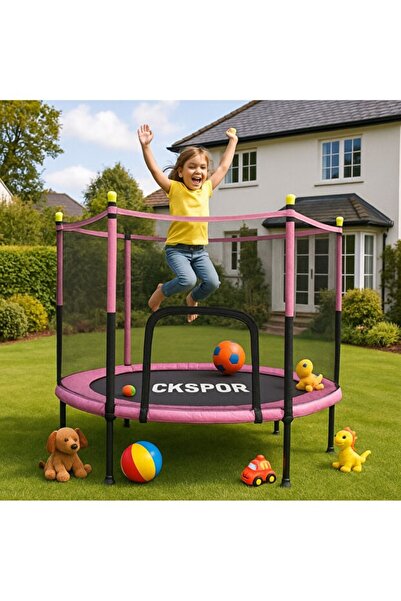 CKSPOR LUXURY 140 cm Trambolin (Pembe) – Fileli Çocuk Spor & Egzersiz Trambolini