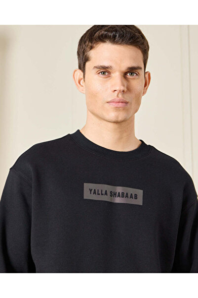 REDTAG Men Black Sweatshirt With Reflective Print