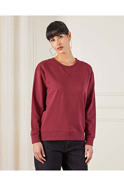 REDTAG Women Burgundy Plain Active Sweatshirt