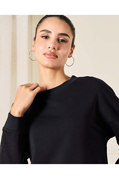 REDTAG Women Black Basic Active Sweatshirt