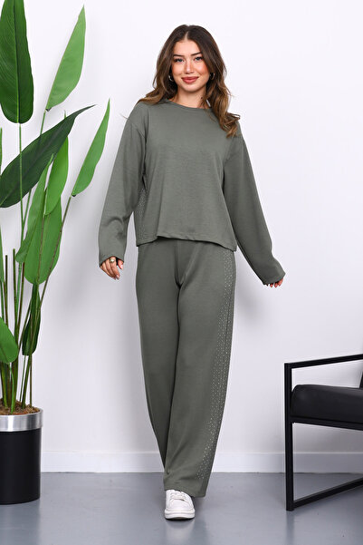 İmajButik طقم مودال كاكي بتفاصيل حجرية على الجوانب