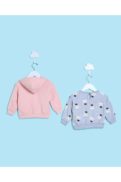 REDTAG Infant Girls Pink And Grey Sweatshirt Set (Pack of 2)