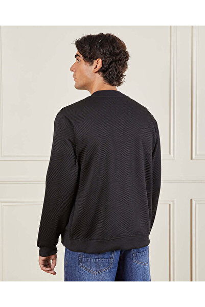 REDTAG Men Black Textured Zip Bomber Jacket