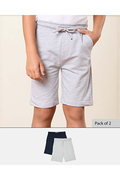 REDTAG Boys Grey And Navy Active Shorts (Pack of 2)