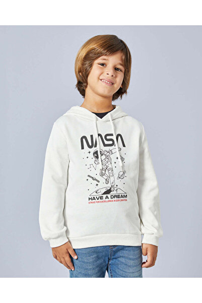 REDTAG Boys White Hooded Sweatshirt