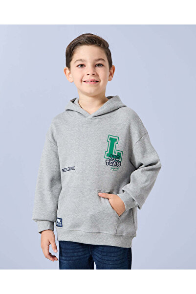 REDTAG Boys Grey With Kangaroo Pocket Sweatshirt