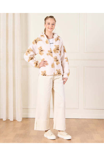 REDTAG Senior Girls Pink Teddy Bear Sherpa Hooded Sweatshirt