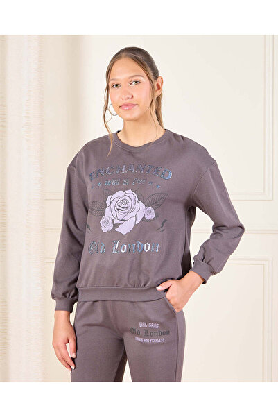 REDTAG Senior Girls Charcoal Drop Shoulder Sweatshirt