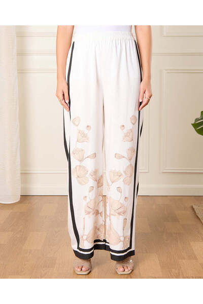 REDTAG Women Beige And White Elasticated Waist Trousers