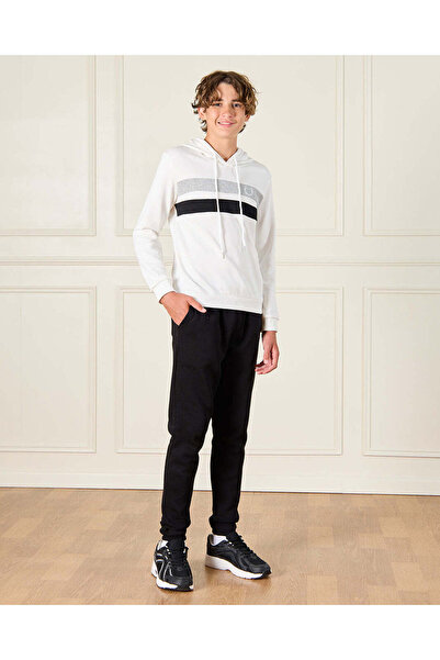 REDTAG Senior Boys White Hooded Sweatshirt