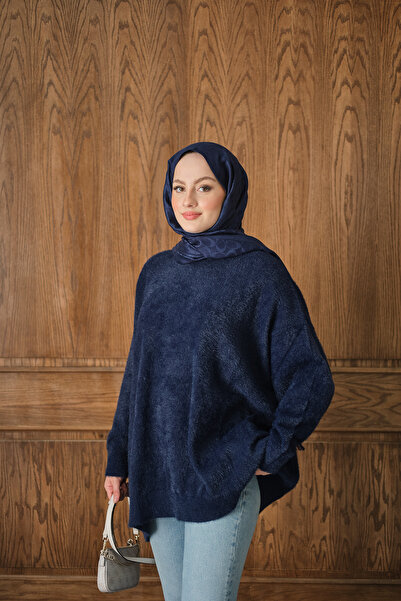 LOCCO Pulover de pluș pentru femei supradimensionat croială bleumarin