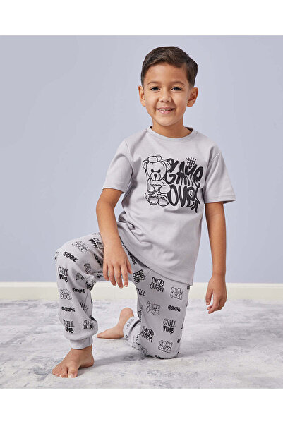 REDTAG Boys Grey Printed Pyjama Set (2 Piece)