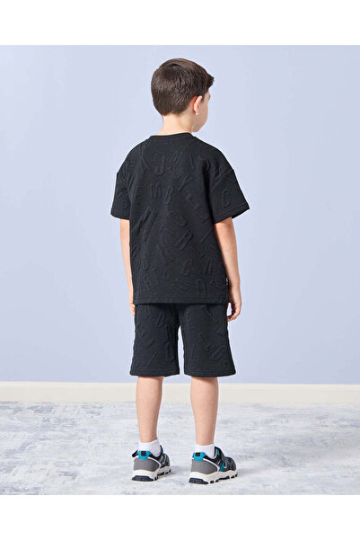 REDTAG Boys Black Embossed T-Shirt And Short Set (2 Piece)